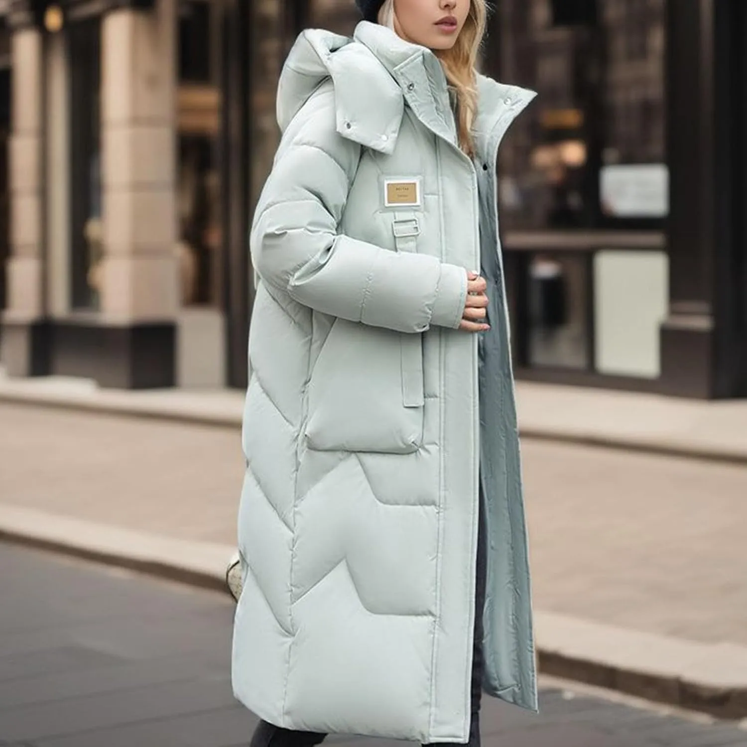 Women's Winter Coats with Hooded Puffer Down Jackets Parka Long Overcoat Warm Cotton Bread Jacket Quilted Outerwear