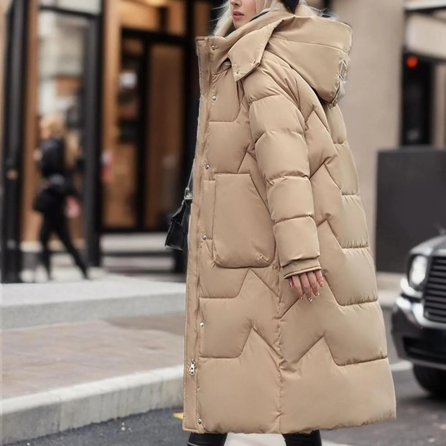 Women's Winter Coats with Hooded Puffer Down Jackets Parka Long Overcoat Warm Cotton Bread Jacket Quilted Outerwear
