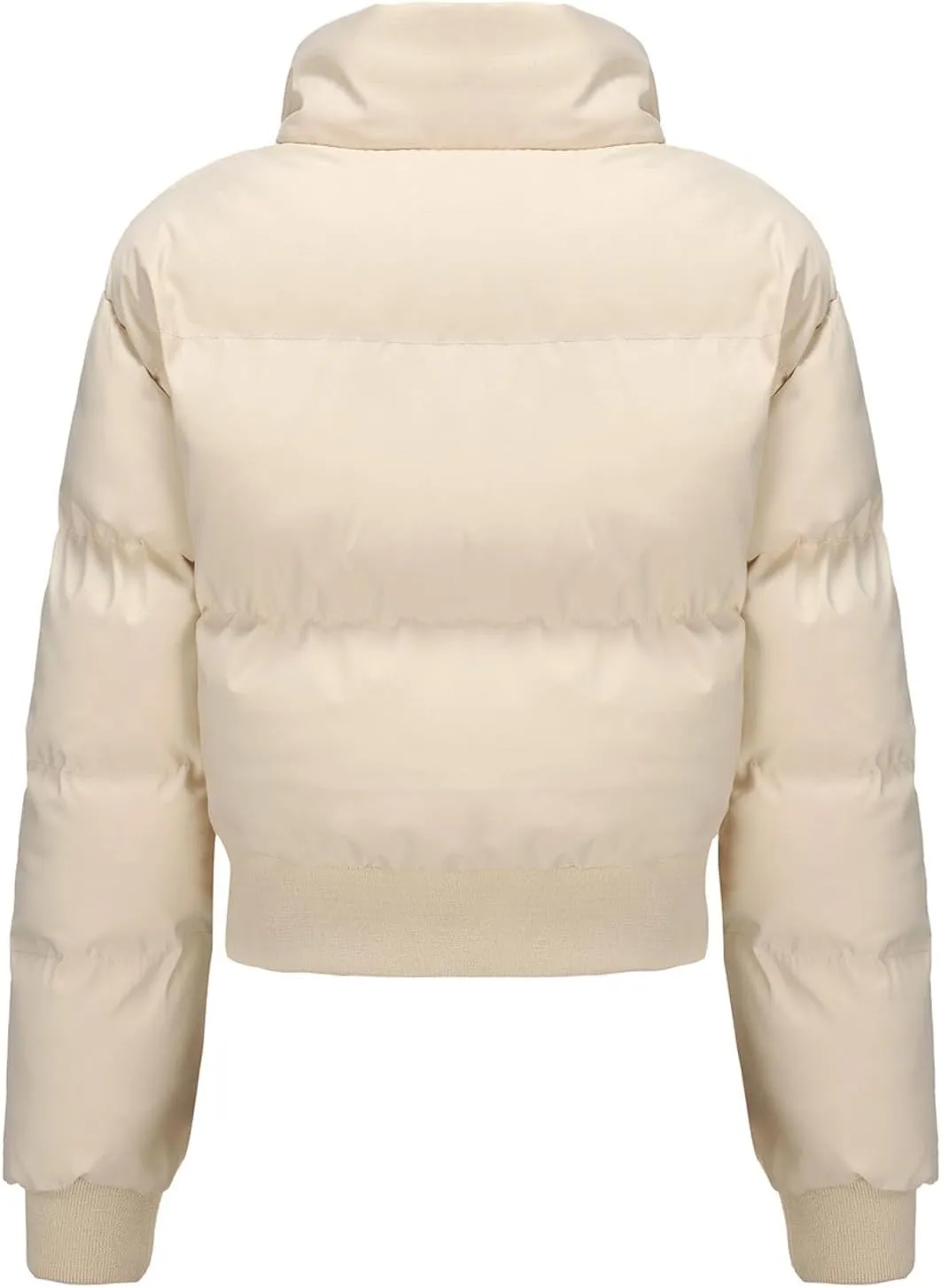 Women's Winter Cropped Puffer Jacket Long Sleeve Oversized Stand Collar Zip-Up Short Down Coat Fashion Solid Outwear