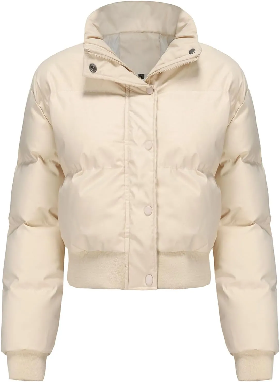 Women's Winter Cropped Puffer Jacket Long Sleeve Oversized Stand Collar Zip-Up Short Down Coat Fashion Solid Outwear