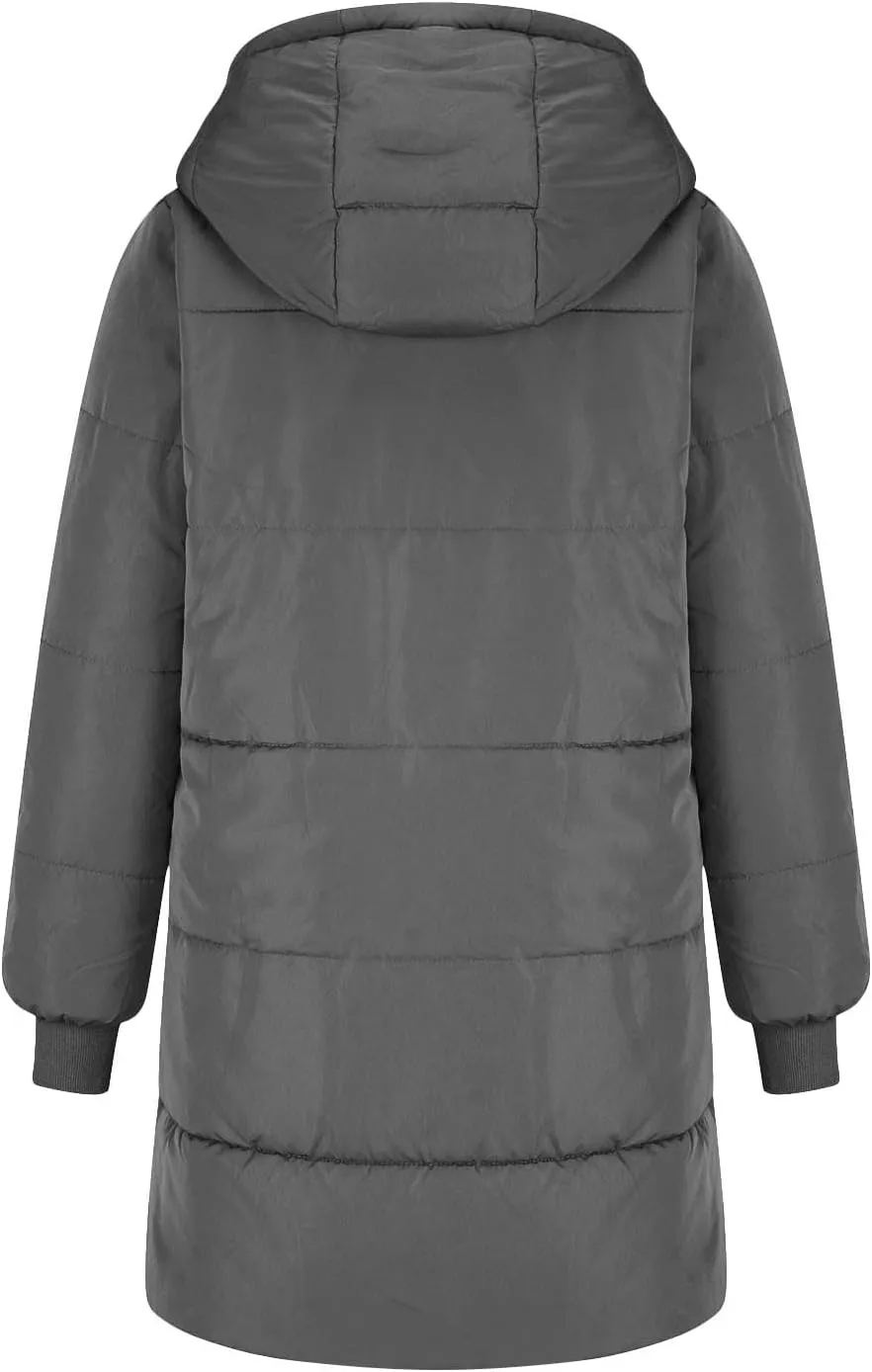 Womens Winter Jacket, Zipper Puffer Down Jackets Long Sleeve Casual Outerwear Trendy Mid Long Warm Outerwear