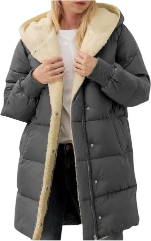Womens Winter Jacket, Zipper Puffer Down Jackets Long Sleeve Casual Outerwear Trendy Mid Long Warm Outerwear
