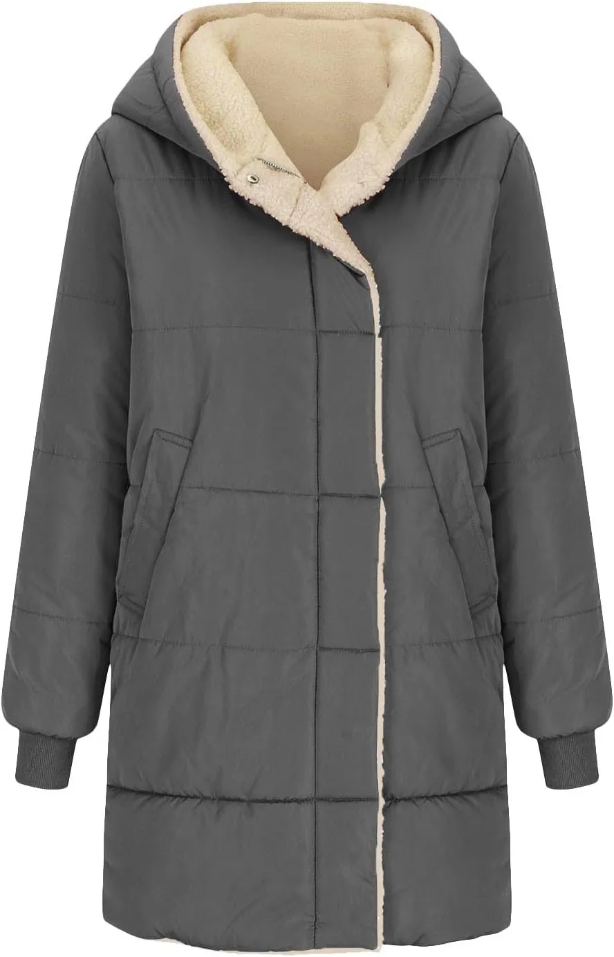 Womens Winter Jacket, Zipper Puffer Down Jackets Long Sleeve Casual Outerwear Trendy Mid Long Warm Outerwear