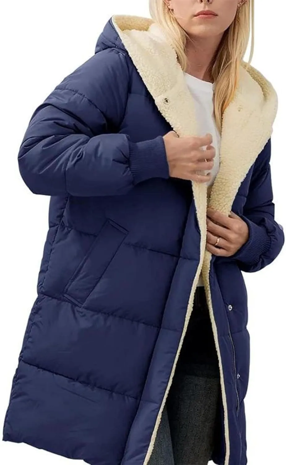 Womens Winter Jacket, Zipper Puffer Down Jackets Long Sleeve Casual Outerwear Trendy Mid Long Warm Outerwear
