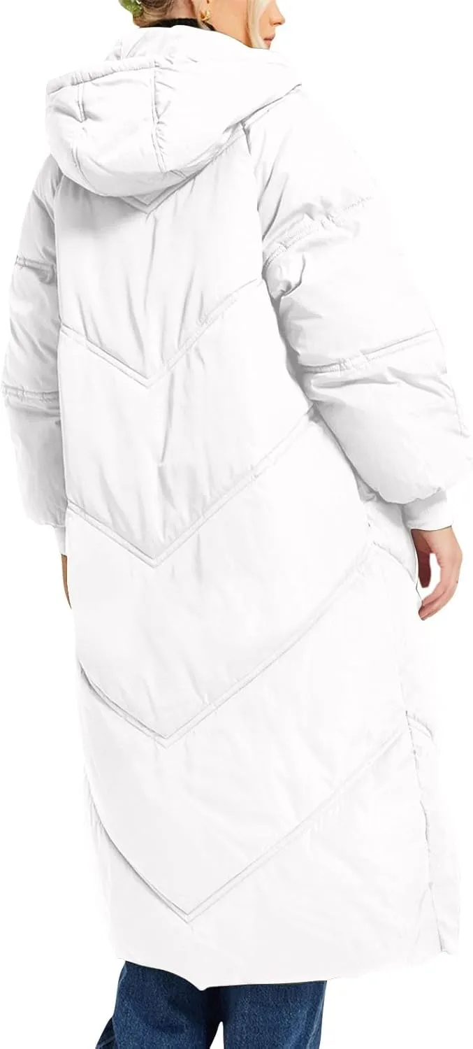 Womens Winter Long Coats Trendy Puffer Jacket Sherpa Fleece Lined Down Coat Long Sleeve Parka Oversized with Hood