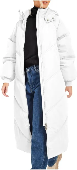 Womens Winter Long Coats Trendy Puffer Jacket Sherpa Fleece Lined Down Coat Long Sleeve Parka Oversized with Hood