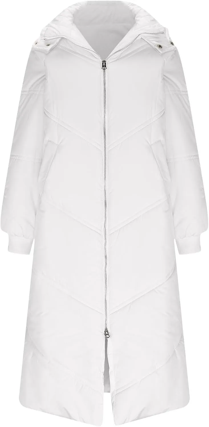 Womens Winter Long Coats Trendy Puffer Jacket Sherpa Fleece Lined Down Coat Long Sleeve Parka Oversized with Hood