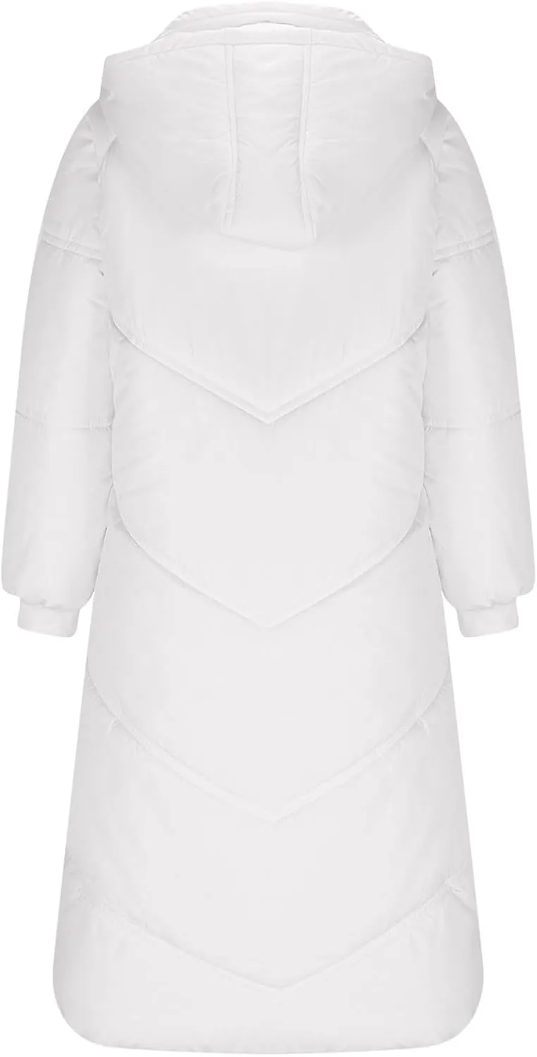 Womens Winter Long Coats Trendy Puffer Jacket Sherpa Fleece Lined Down Coat Long Sleeve Parka Oversized with Hood