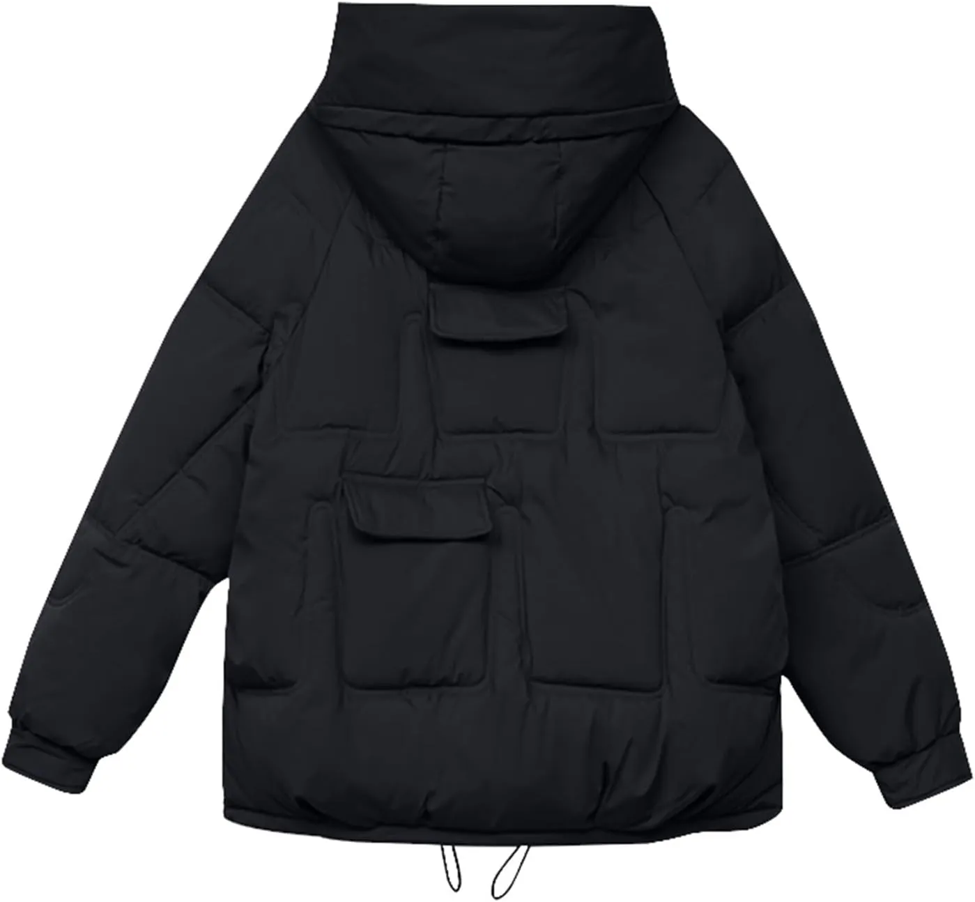 Women's Winter Puffer Jacket Long Sleeve Zip Up Quilted Baggy Warm Short Puffer Down Coats Hooded with Pockets