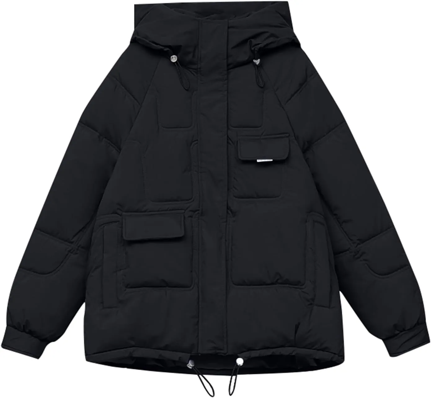 Women's Winter Puffer Jacket Long Sleeve Zip Up Quilted Baggy Warm Short Puffer Down Coats Hooded with Pockets