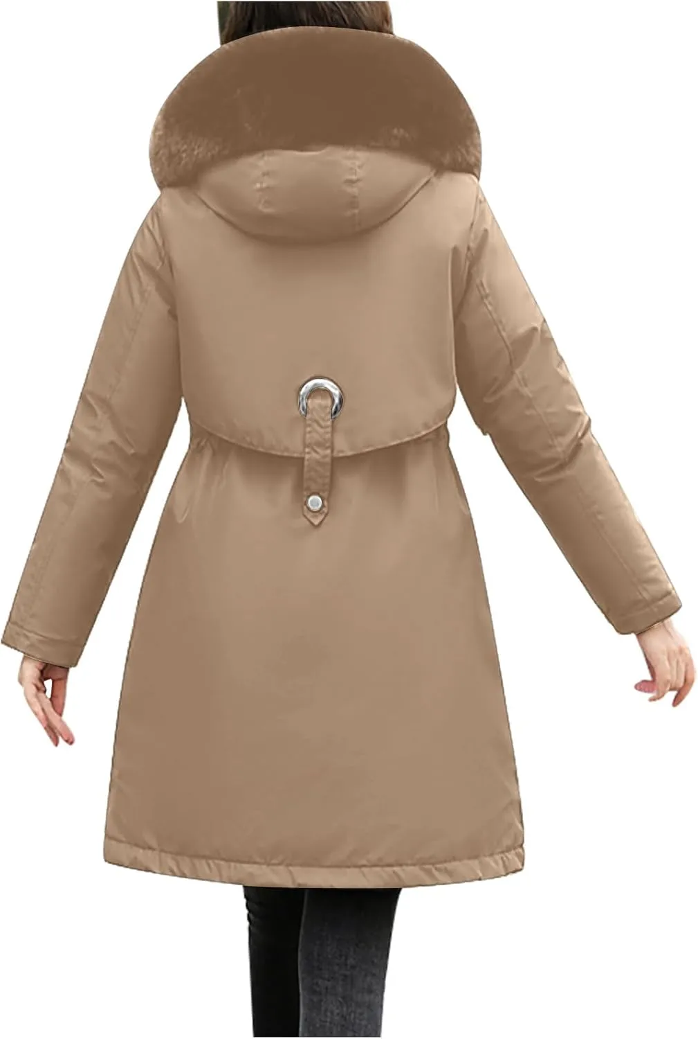 Women's Winter Quilted Coat Thick Warm Puffer Jacket Padded Down Coats With Fur Hood Knee Length Windproof Outerwear
