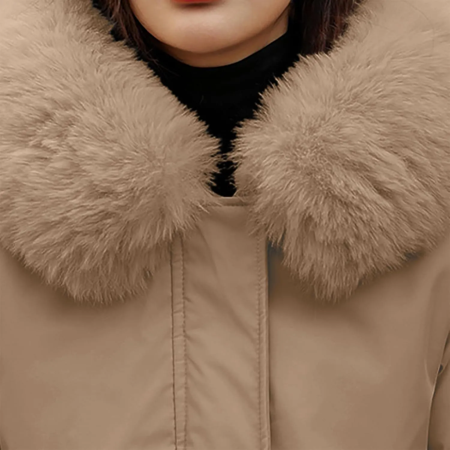 Women's Winter Quilted Coat Thick Warm Puffer Jacket Padded Down Coats With Fur Hood Knee Length Windproof Outerwear
