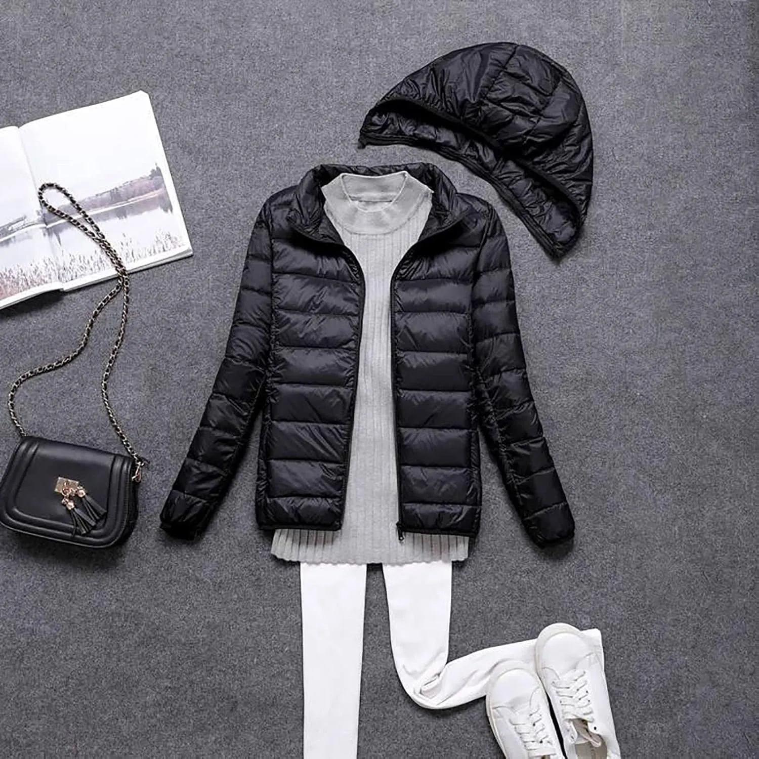 Womens Winter Quilted Pulover Puffer Jackets Lightweight Packable Long Sleeve Down Coat Casual Daily Running Outwear