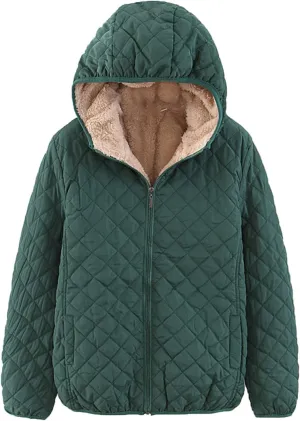 Womens Winter Warm Windproof Solid Outwear Long Sleeve Hooded Zipper Jacket Casual Soft Pockets Overcoat Daily Clothes