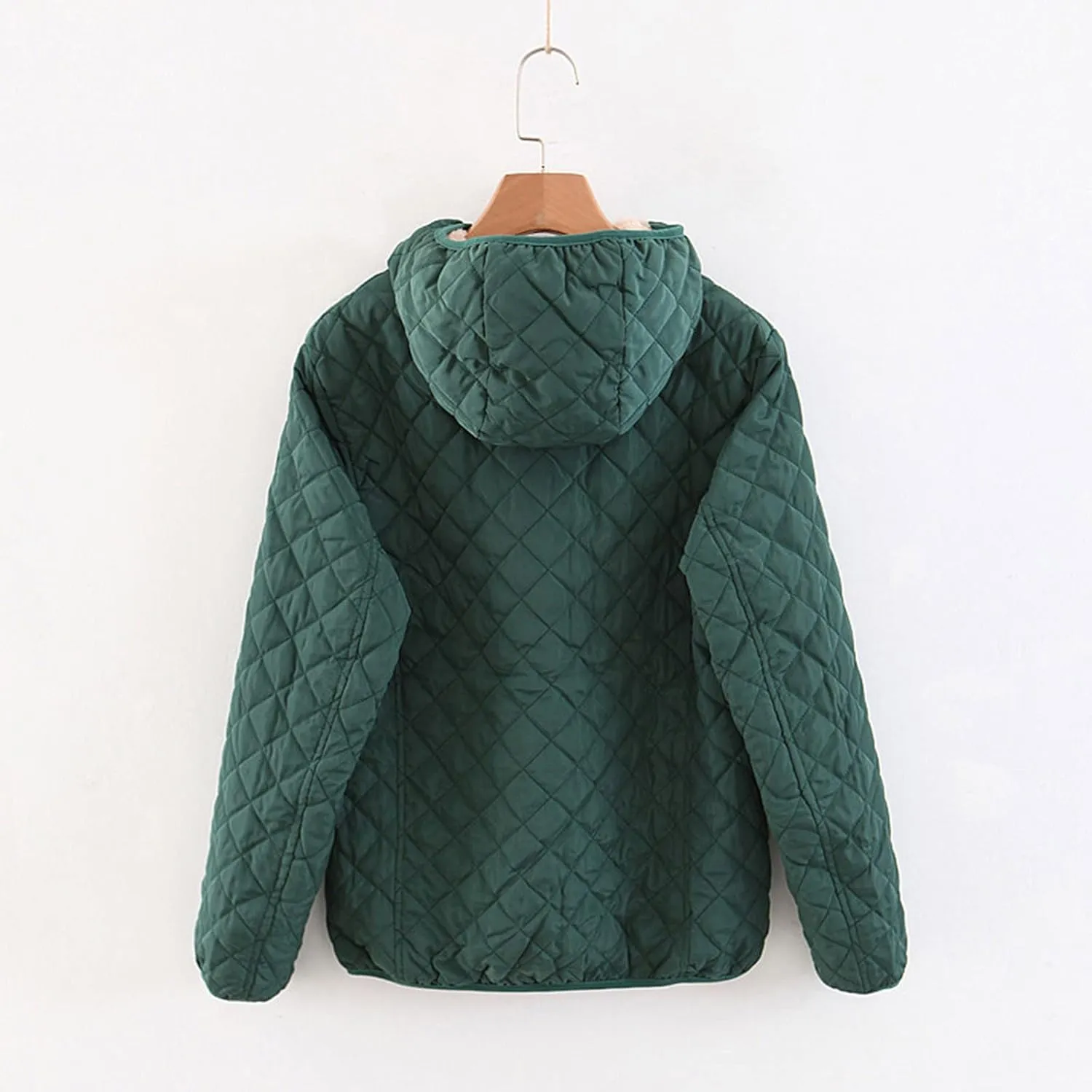 Womens Winter Warm Windproof Solid Outwear Long Sleeve Hooded Zipper Jacket Casual Soft Pockets Overcoat Daily Clothes