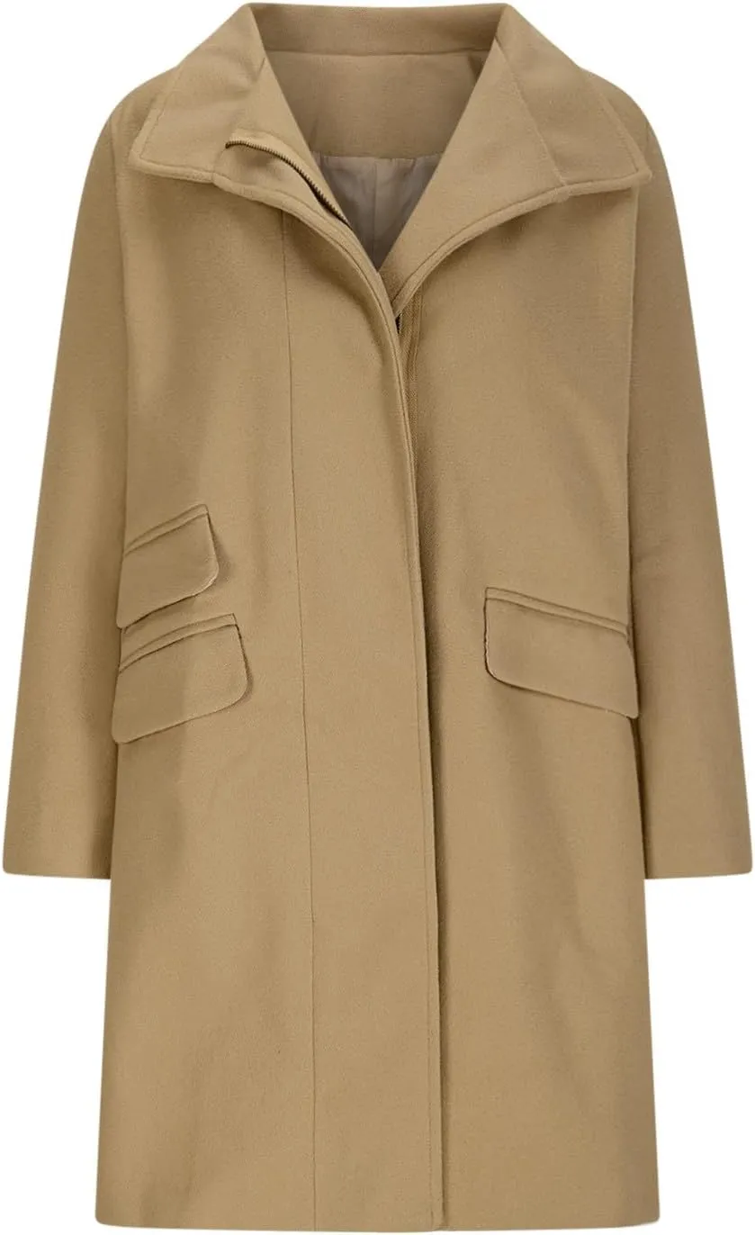Womens Wool Blend Coat, Long Sleeve Lapel Collar Open Front Cardigan Winter Drawstring Loose Office Pea Coats