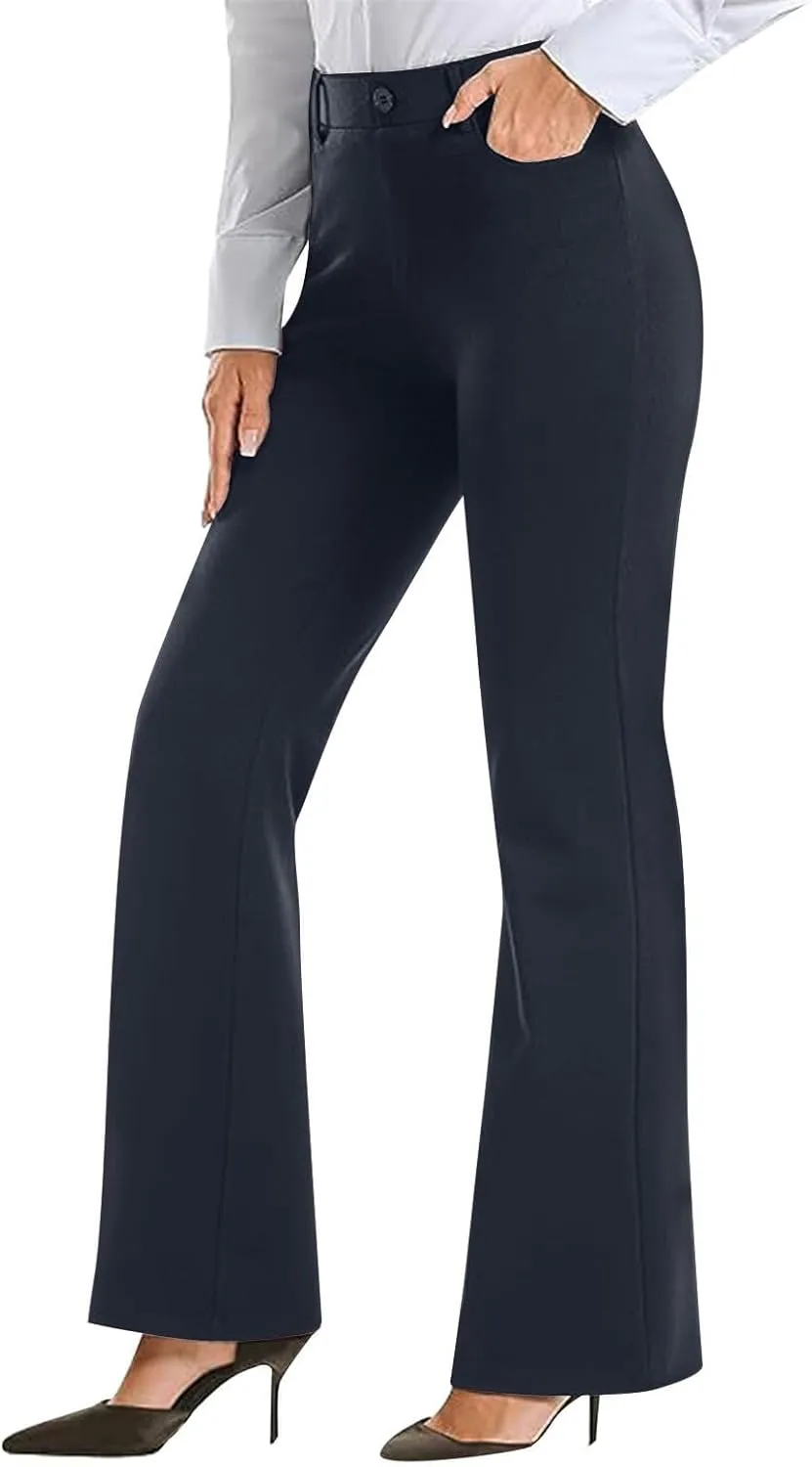 Work Pants Women Business Casual Dress Pants Trousers Bootcut Pants with Pockets Ladies High Waisted Office Pants