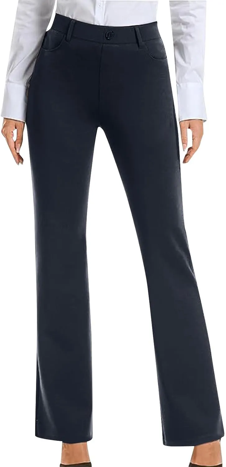 Work Pants Women Business Casual Dress Pants Trousers Bootcut Pants with Pockets Ladies High Waisted Office Pants