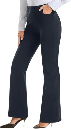 Work Pants Women Business Casual Dress Pants Trousers Bootcut Pants with Pockets Ladies High Waisted Office Pants