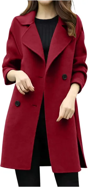 yardsong Trendy Pea Coats for Women Double Breasted Long Sleeve Notched Lapel Collar Trench Coats Wool Blend Casual Jackets