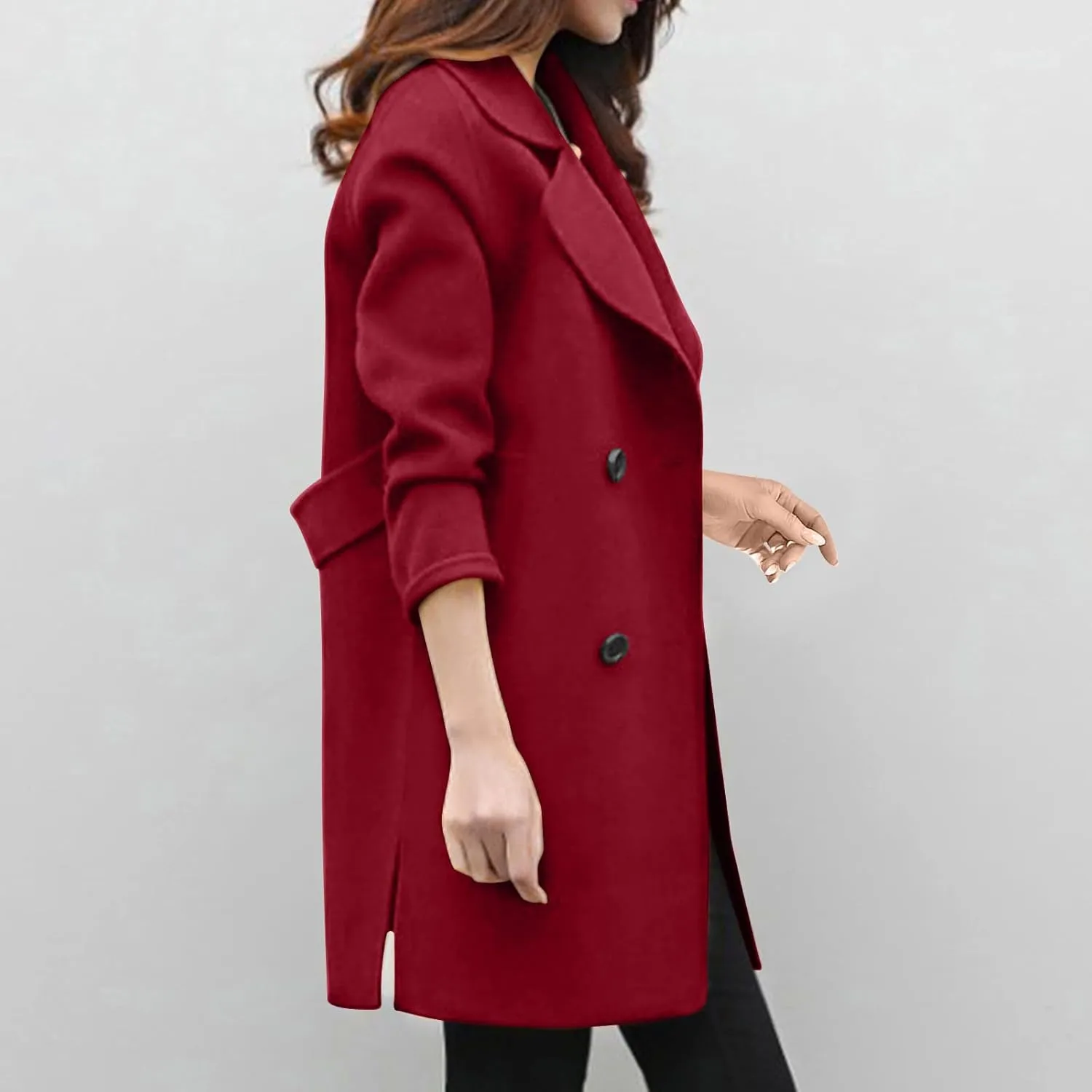 yardsong Trendy Pea Coats for Women Double Breasted Long Sleeve Notched Lapel Collar Trench Coats Wool Blend Casual Jackets