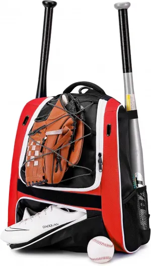 Youth Baseball Bag-Baseball Backpack for T-Ball&Softball Equipment with Fence Hook,Bat&Glove Holder,Large Main Compartment for Helmet,Accessories,Shoes Compartment