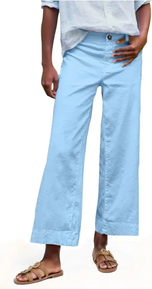 YRAETENM Linen Pants Women High Waisted Cropped Wide Leg Pants Business Casual Dress Pants Comfy Lounge Pants with Pockets