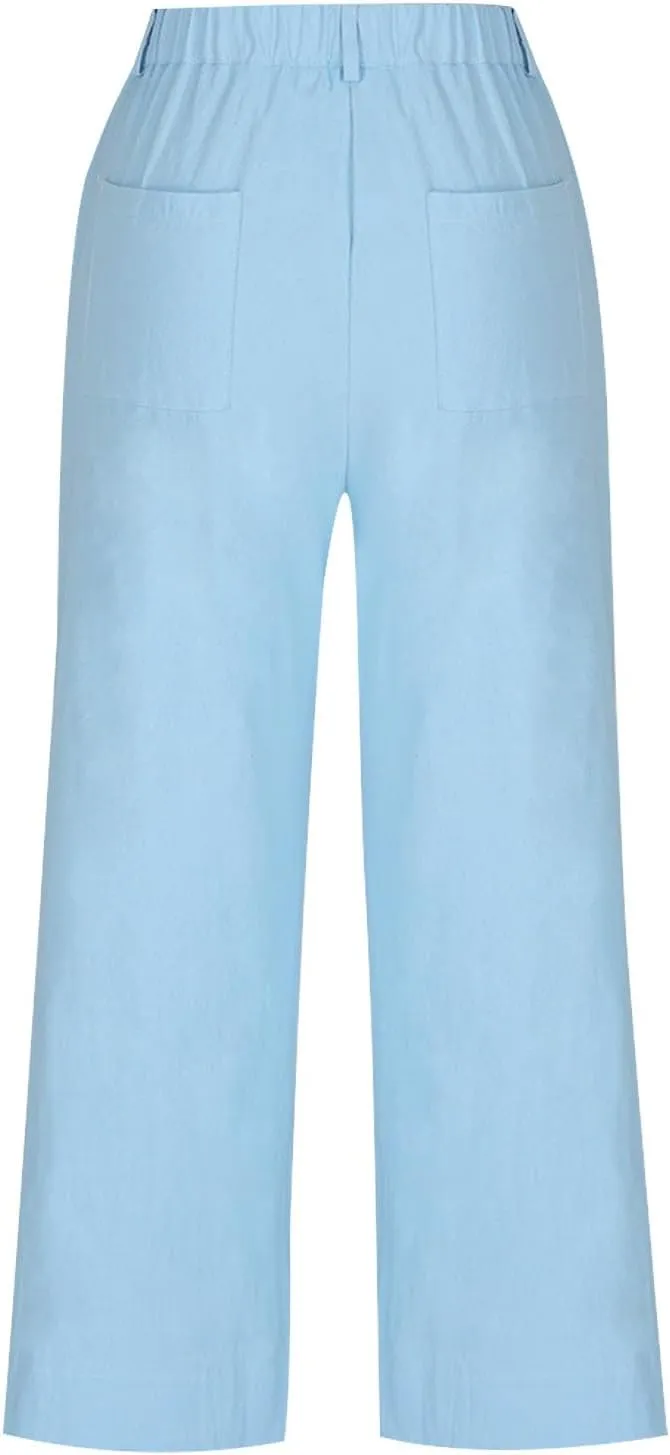 YRAETENM Linen Pants Women High Waisted Cropped Wide Leg Pants Business Casual Dress Pants Comfy Lounge Pants with Pockets