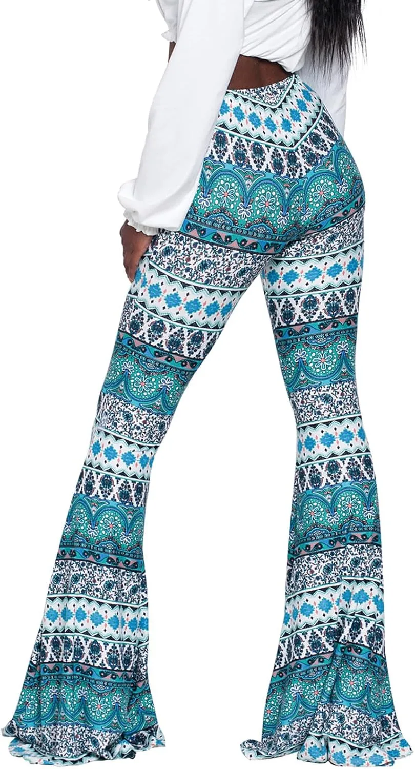 YUZIBAO Women's Flare Yoga Leggings High Waisted Boho Palazzo Wide Leg Pants Bell Bottoms