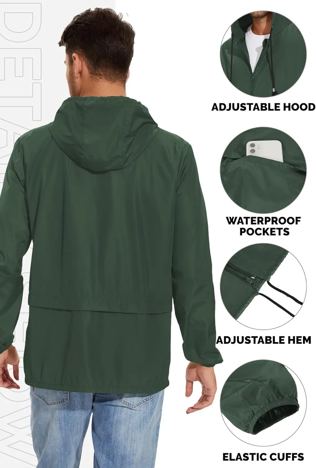 Zando Raincoat for Men Packable Rain Jacket Waterproof with Hood Outdoor Windbreaker Jackets Lightweight Cycling Raincoats