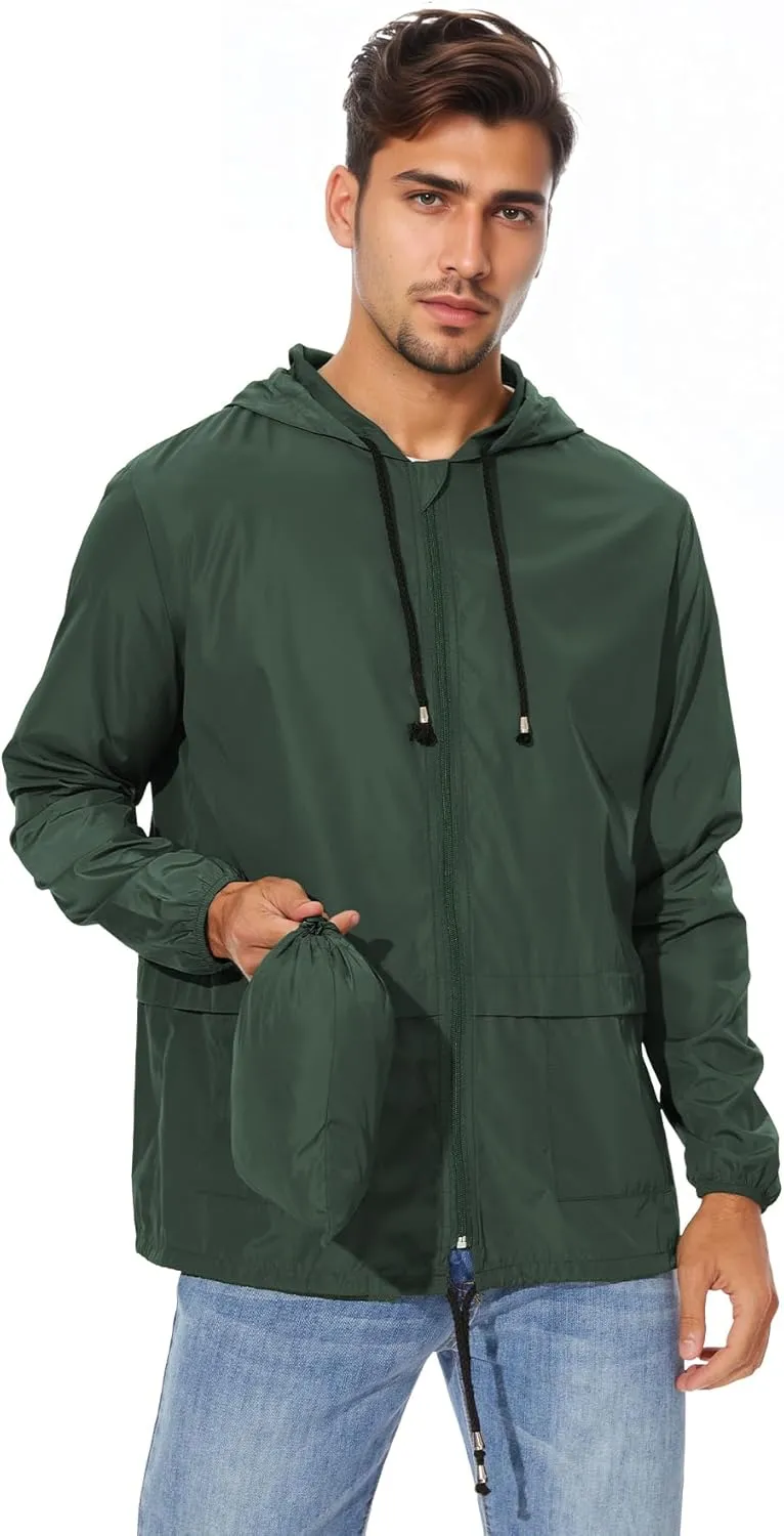 Zando Raincoat for Men Packable Rain Jacket Waterproof with Hood Outdoor Windbreaker Jackets Lightweight Cycling Raincoats