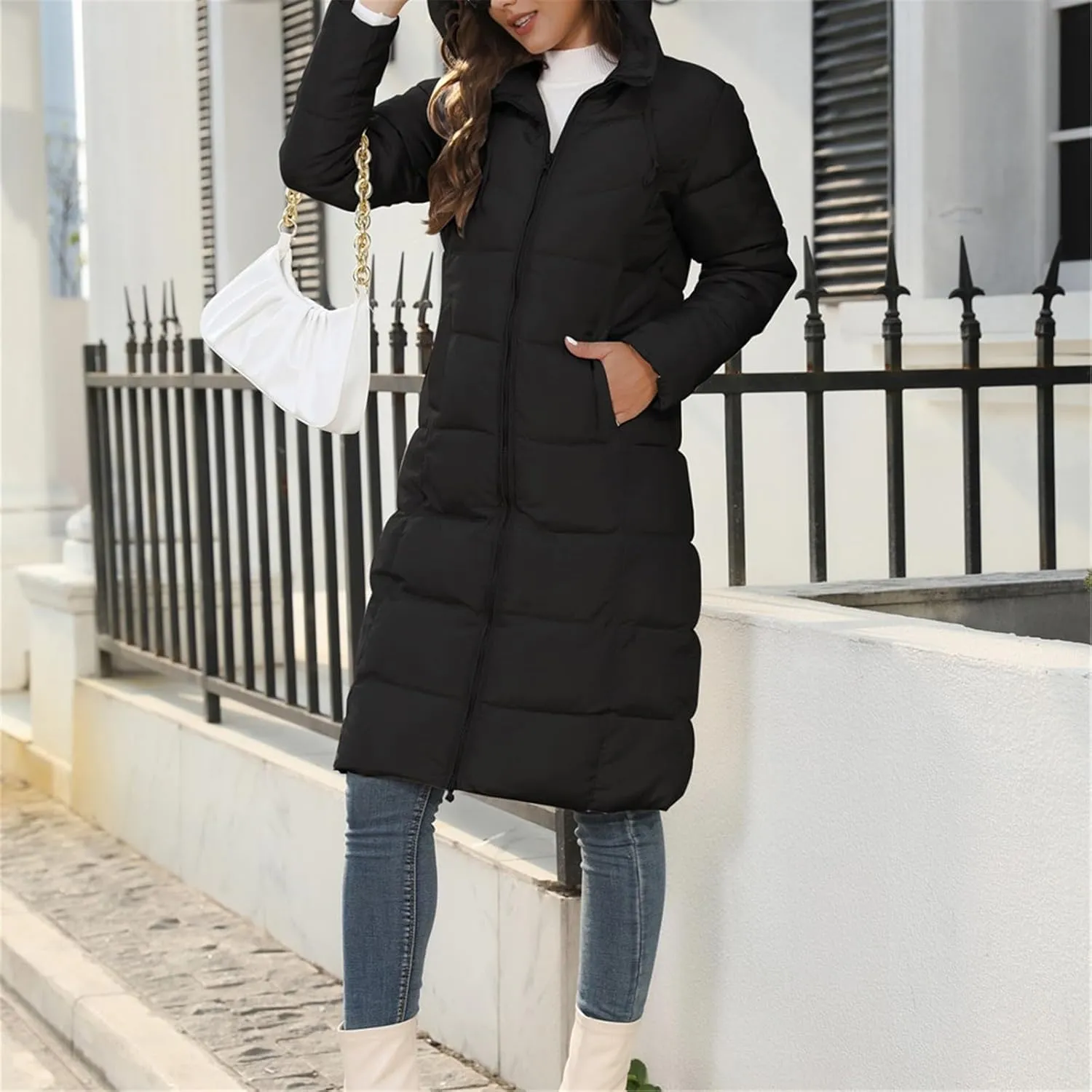 Zip sherpa Coat Down Jacket Hooded Puffer Jacket Lightweight Winter Coat Women Casual Fleece Jacket Coats Long