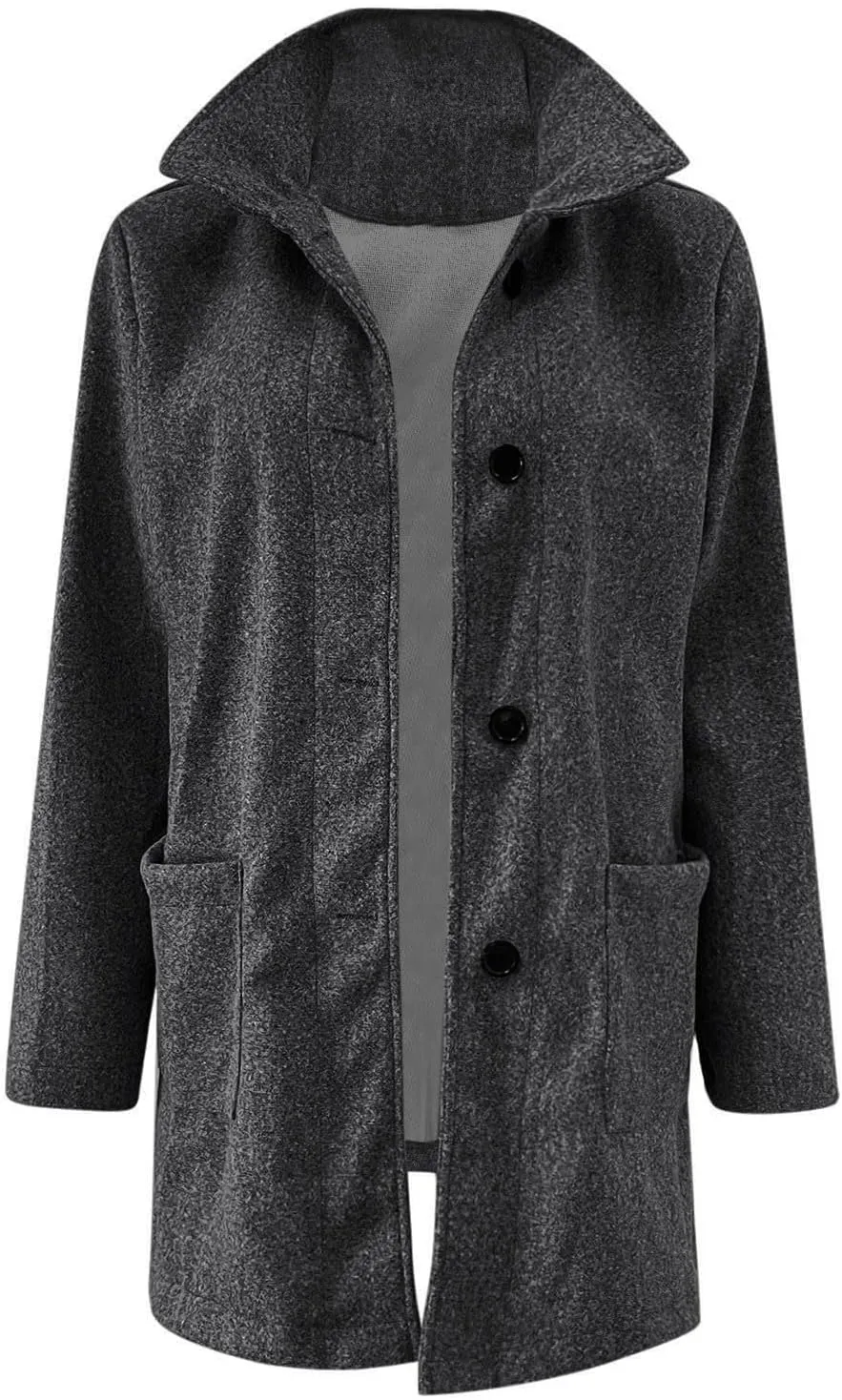 ZWRXW Women's Wool Blend Pea Coat Button Down Stand Collar Thicken Jacket Casual Solid Mid-Long Outerwear with Pockets
