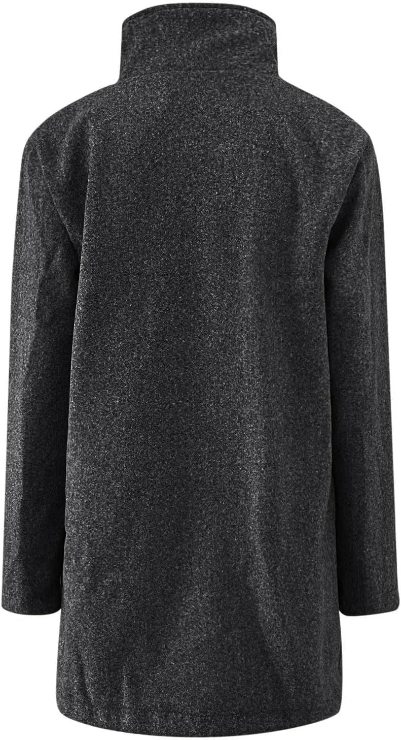 ZWRXW Women's Wool Blend Pea Coat Button Down Stand Collar Thicken Jacket Casual Solid Mid-Long Outerwear with Pockets