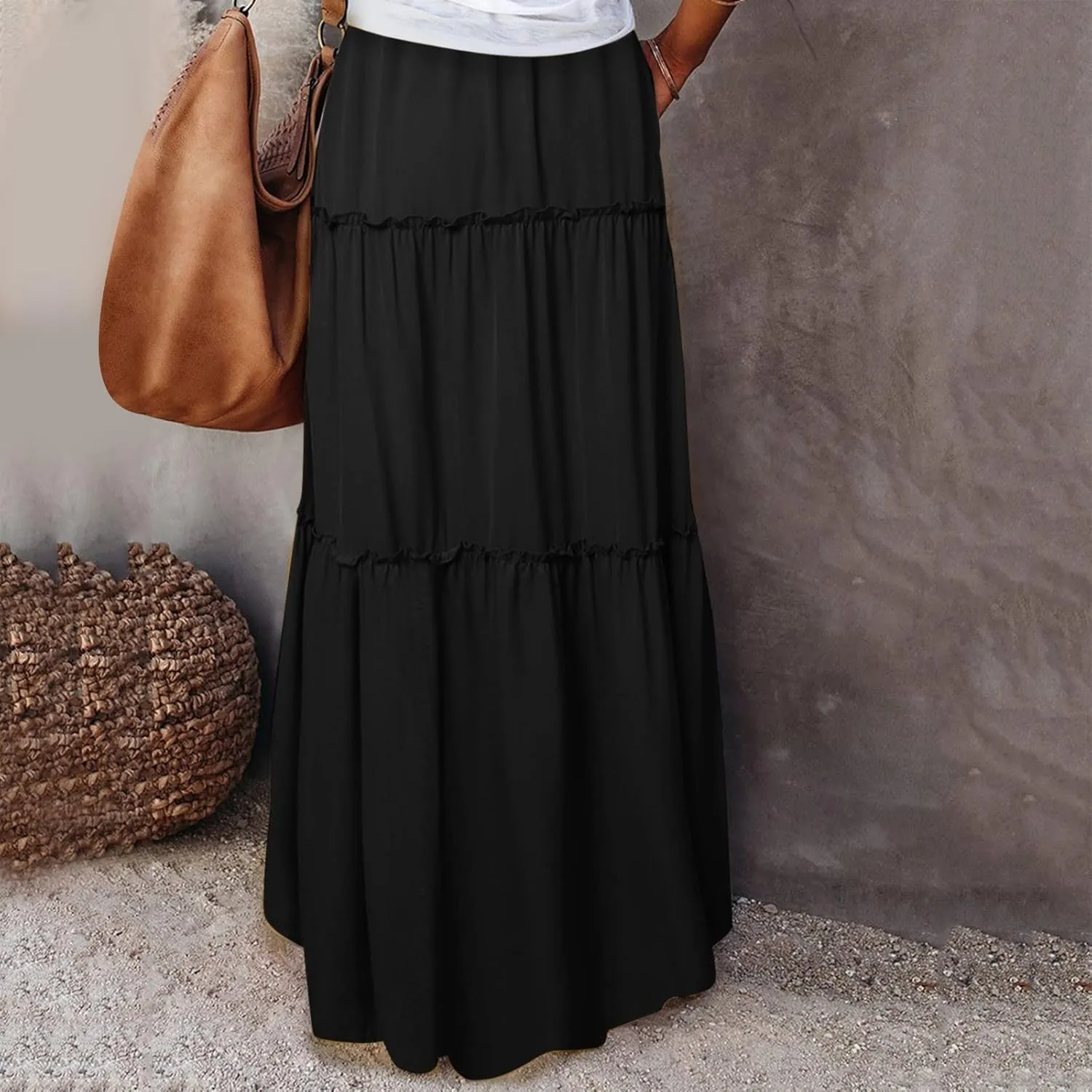 ZYXTIM Women's 2025 Boho Skirt E Elastic High Waist Pleated A-Line Flowy Swing Dresses Print Casual Summer Beach Long Skirts