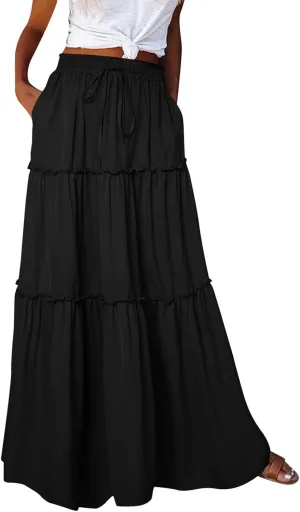 ZYXTIM Women's 2025 Boho Skirt E Elastic High Waist Pleated A-Line Flowy Swing Dresses Print Casual Summer Beach Long Skirts
