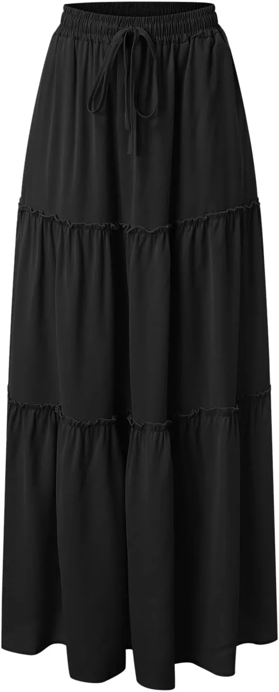 ZYXTIM Women's 2025 Boho Skirt E Elastic High Waist Pleated A-Line Flowy Swing Dresses Print Casual Summer Beach Long Skirts