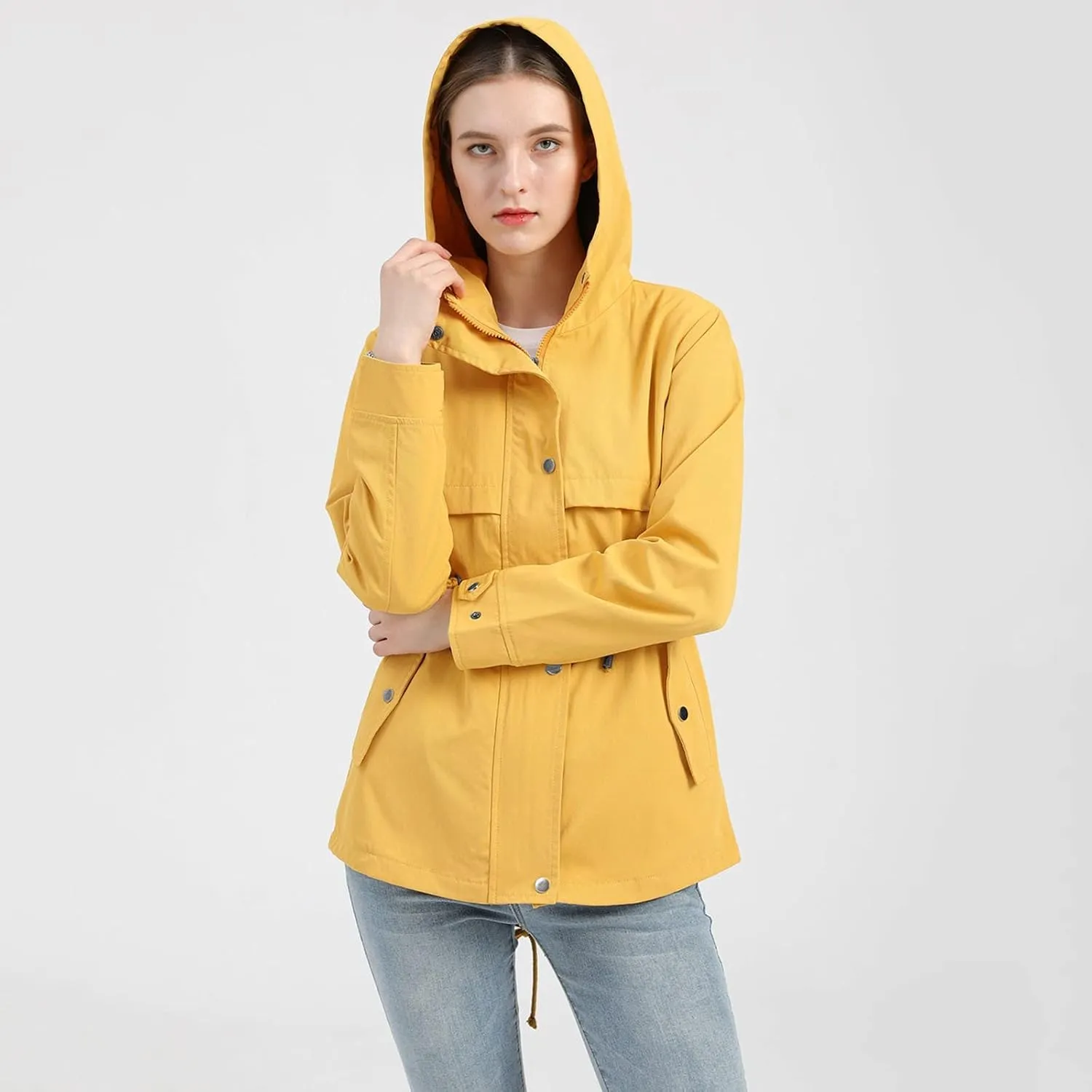 ZYXTIM Women's Outdoor Trench Coat Windbreaker Hood Waterproof Jacket Lightweight Plus Size Cozy Work Running Rain Coats