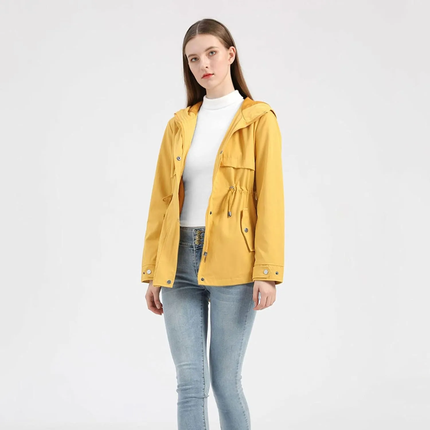 ZYXTIM Women's Outdoor Trench Coat Windbreaker Hood Waterproof Jacket Lightweight Plus Size Cozy Work Running Rain Coats