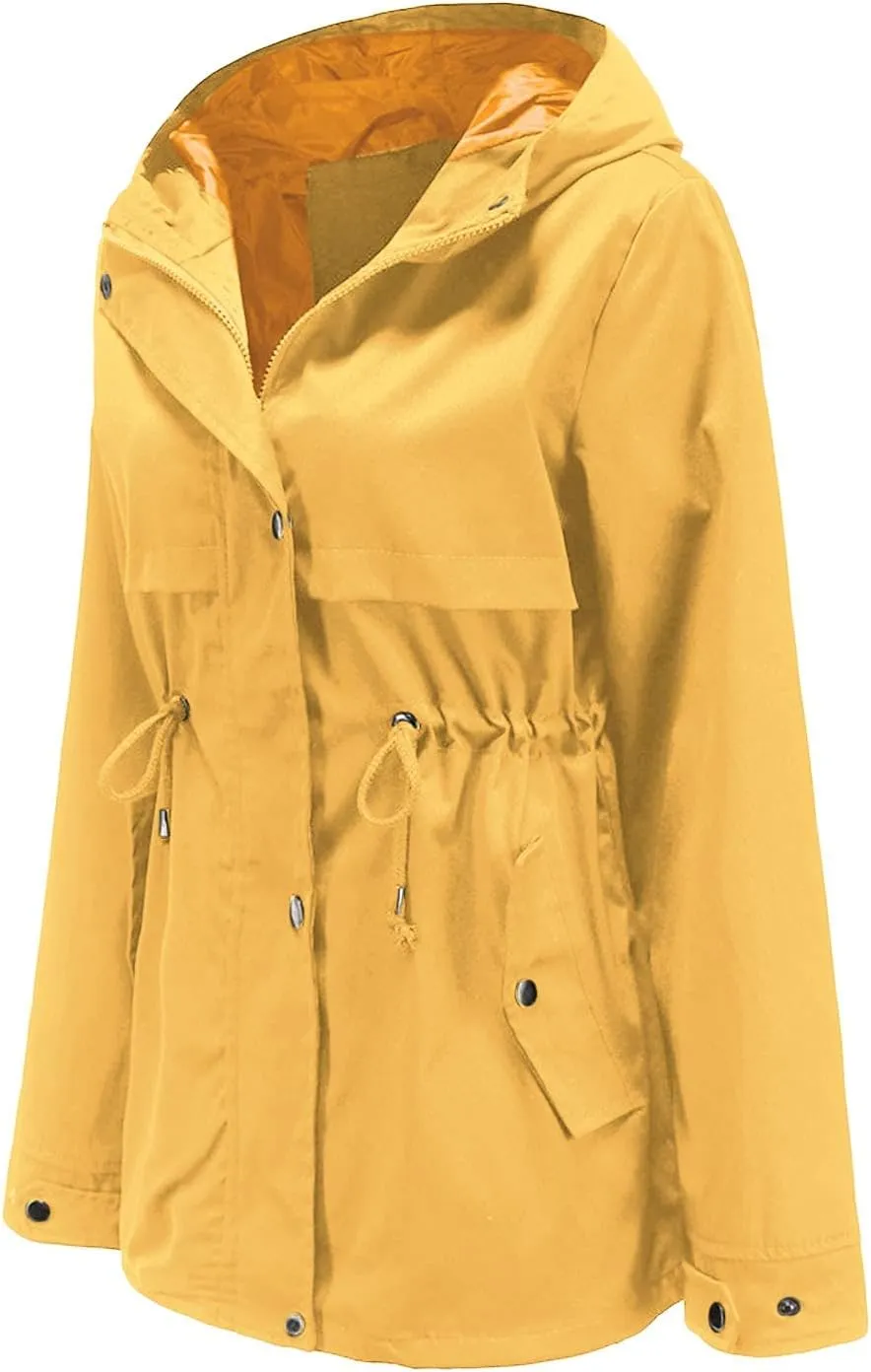ZYXTIM Women's Outdoor Trench Coat Windbreaker Hood Waterproof Jacket Lightweight Plus Size Cozy Work Running Rain Coats